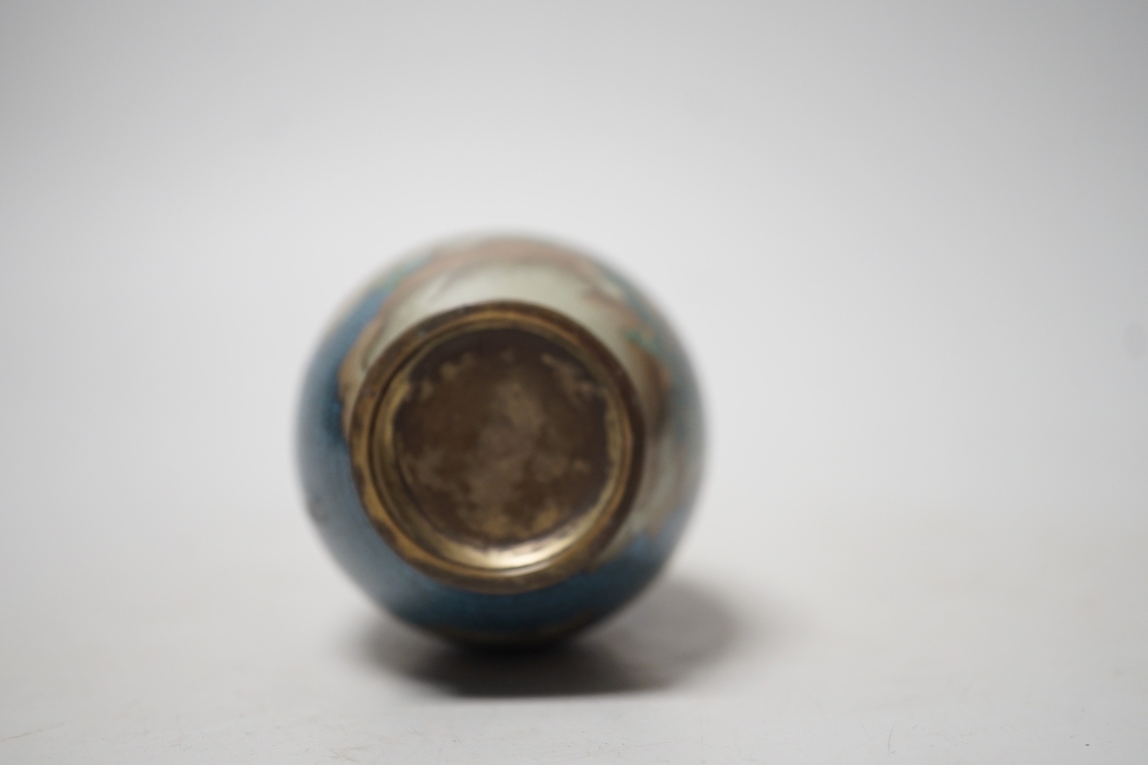 A Japanese Silver wire midnight blue cloisonné enamel vase. 12.5cm tall